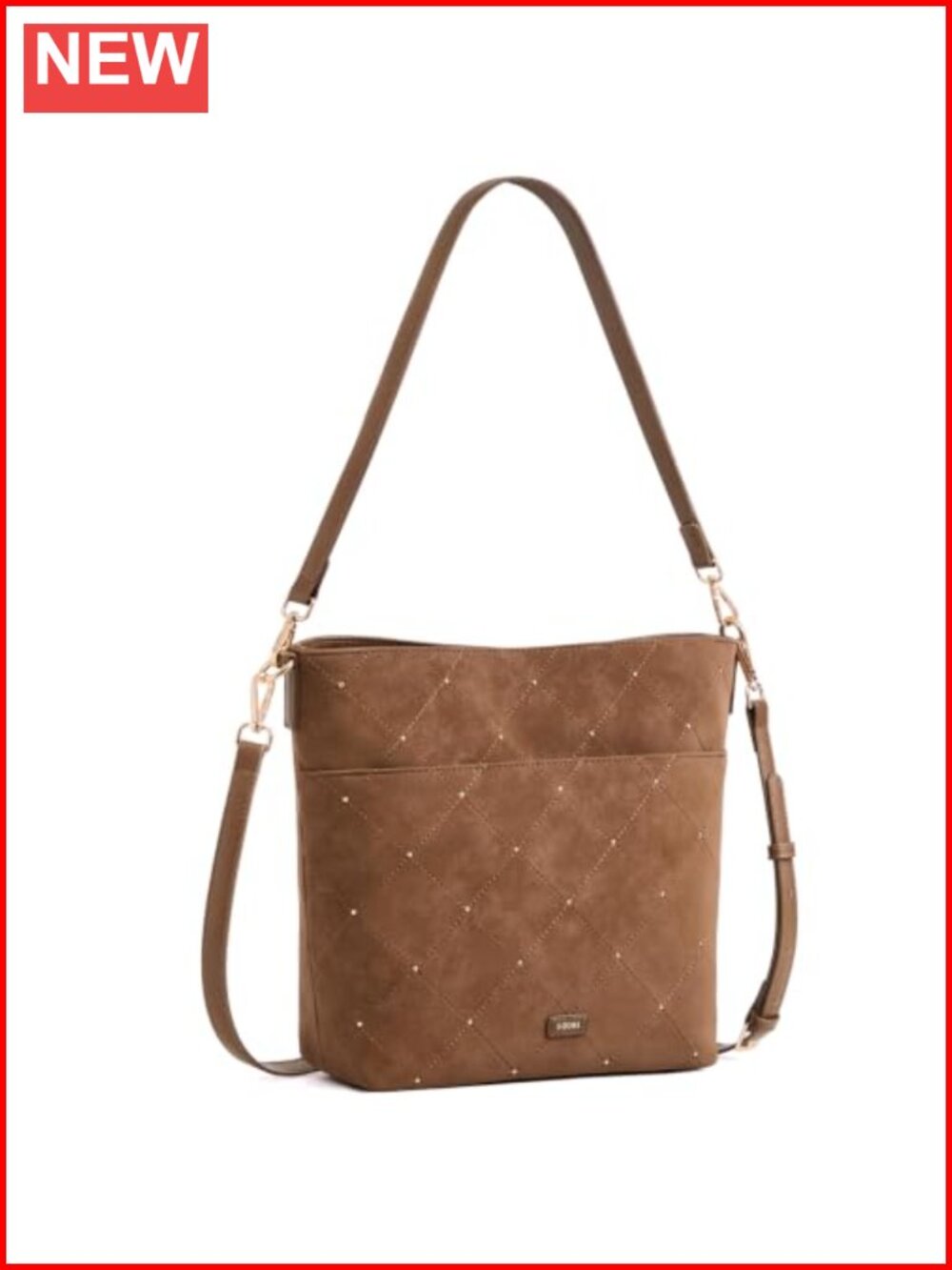 Faux Suede Quilted Bucket Bag Crossbody with Two Straps